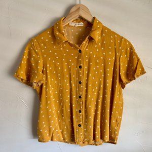 Rewind Yellow Polkadot Button Up Shirt
